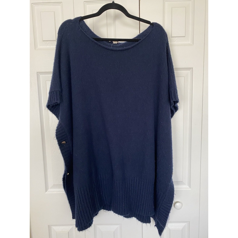 Loft Poncho Sweater Pullover Knit Women's Navy‎ Blue M/L Med Large Buttons NEW